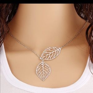 Silver double leaf delicate 18” necklace